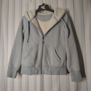 Eddie Bauer Women's Fuzzy Blue Hooded Jacket